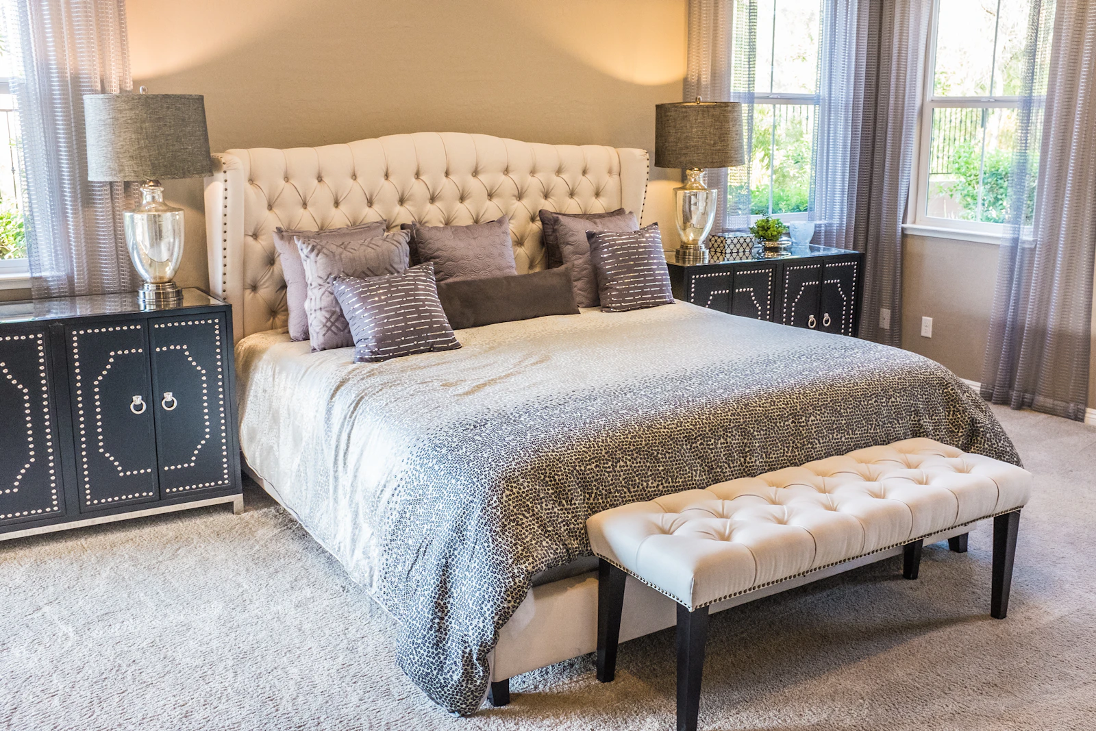 Calm principal bedroom with tailored finishes